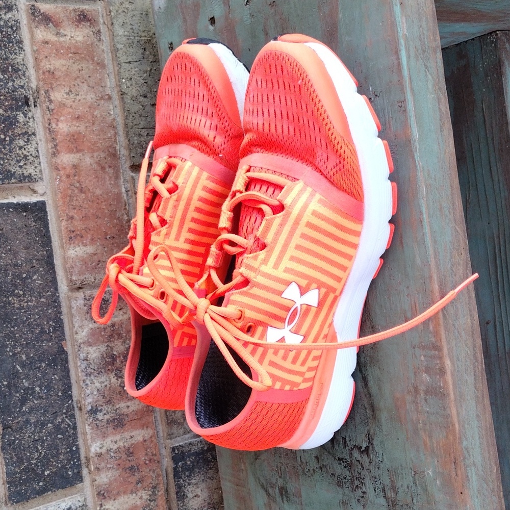Under armour orange shoes, mens size 10